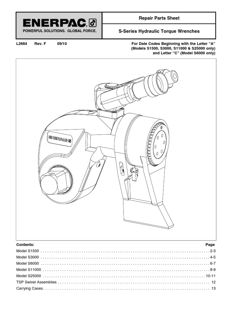 SSeries Hydraulic Torque Wrenches Repair Parts Sheet Models S1500