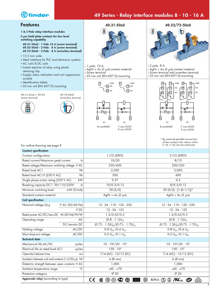 Features: 49 Series - Relay Interface Modules 8 - 10 - 16 A | PDF ...
