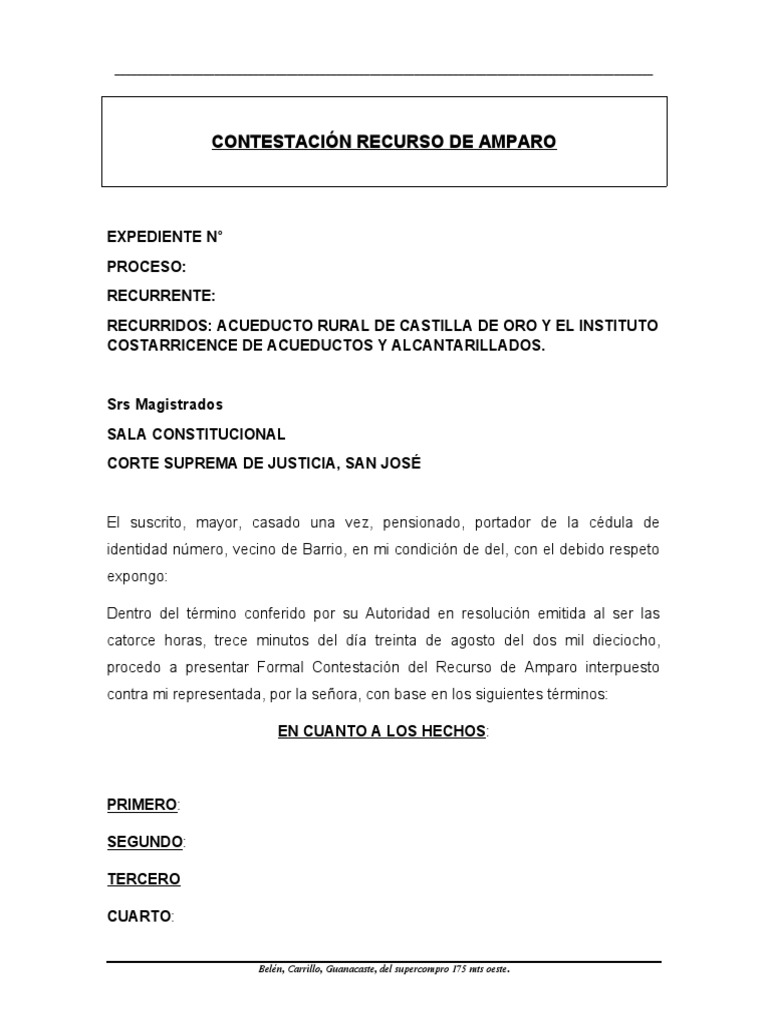 Contestación Recurso de Amparo en Costa Rica | PDF | Costa Rica | Ley ...