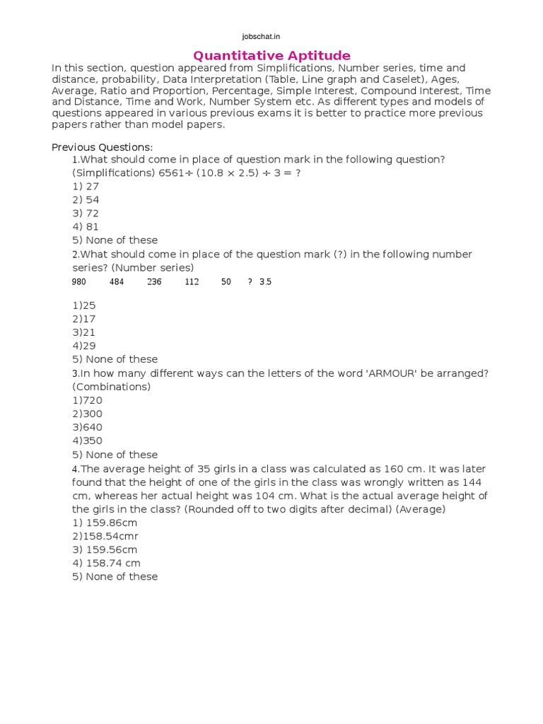 Quantitative Aptitude Practice Questions | PDF