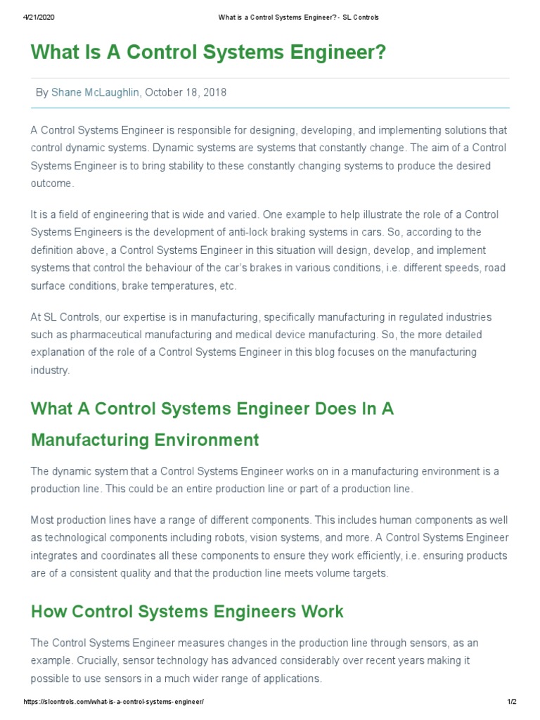 Role of a Control Systems Engineer | PDF | Systems Engineering | Automation