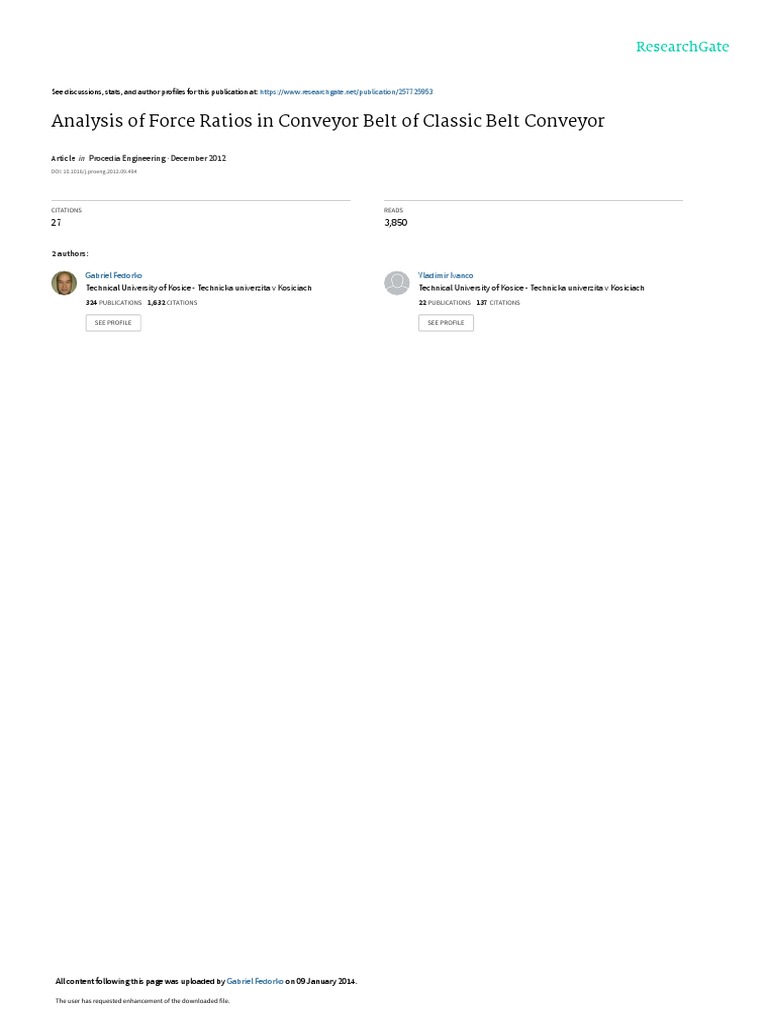 Analysis of Force Ratios in Conveyor Belt of Class PDF Belt