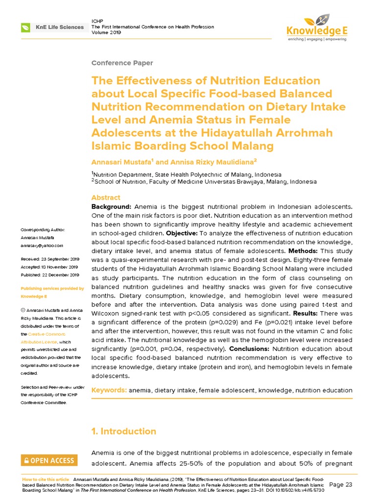 Nutrition Education's Impact on Anemia in Adolescents | PDF | Anemia ...