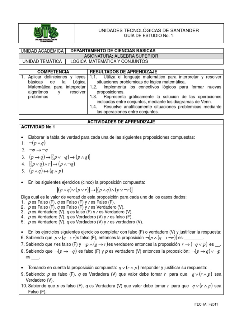 1 Logica Y Conjuntos Proposicion Verdad