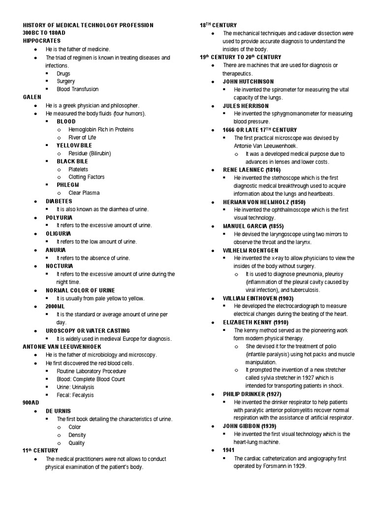 History of Medical Technology Profession | PDF | Medicine | Pathology