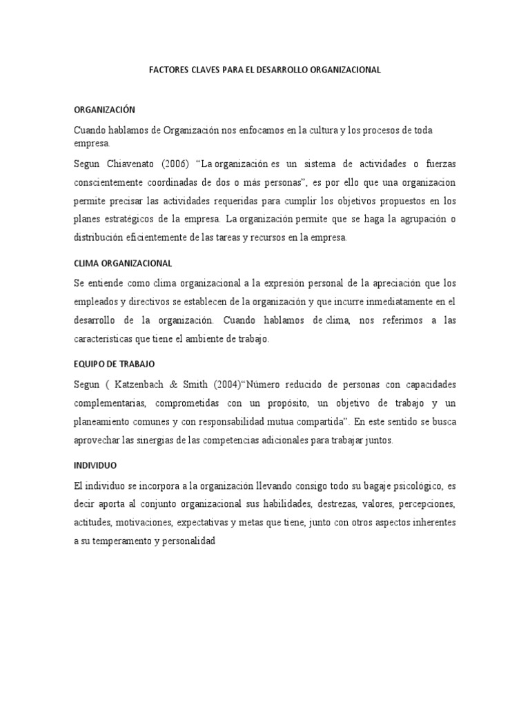 Factores Claves para El Desarrollo Organizacional | PDF