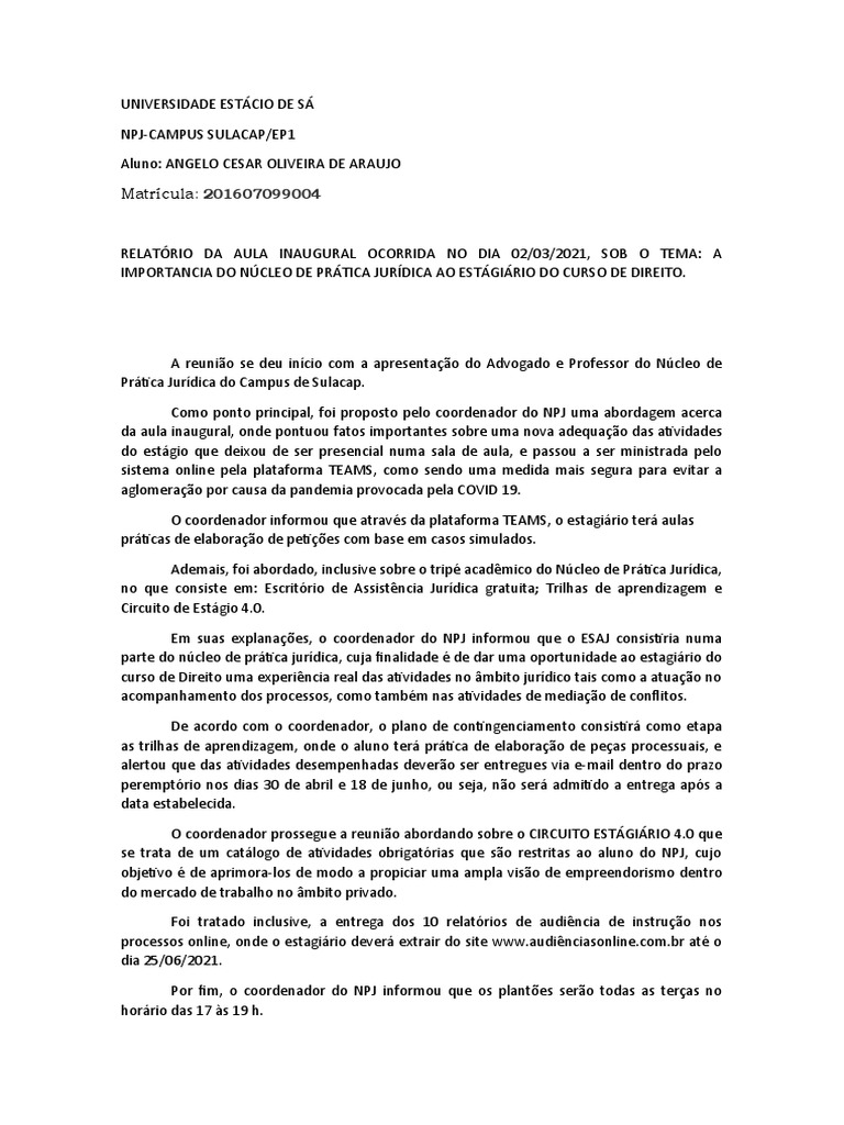 Relatório Aula Inaugural Pdf