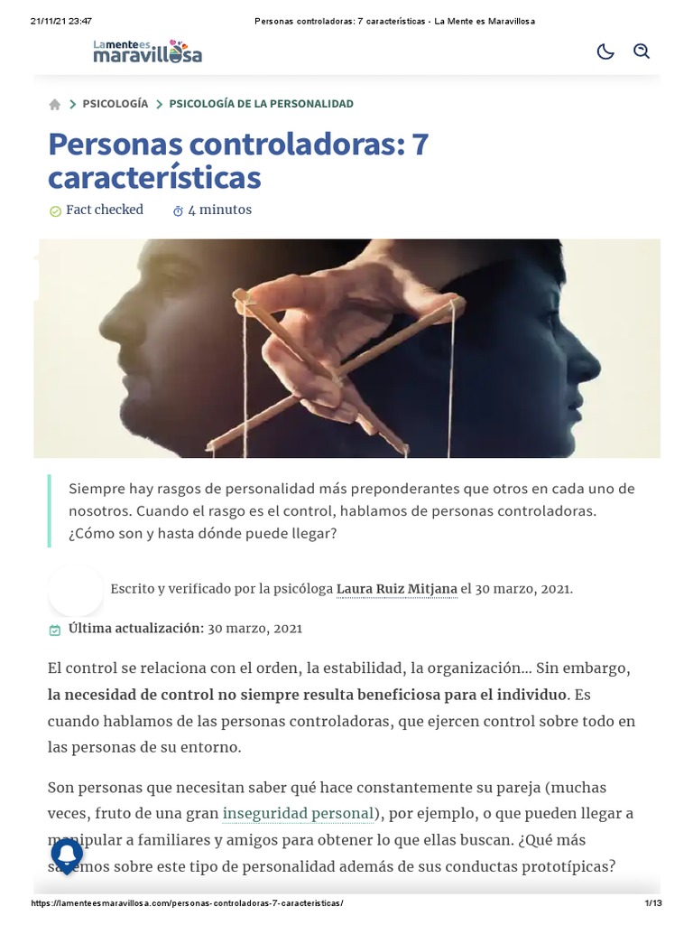Personas Controladoras - 7 Características | PDF | Autoestima | Mente