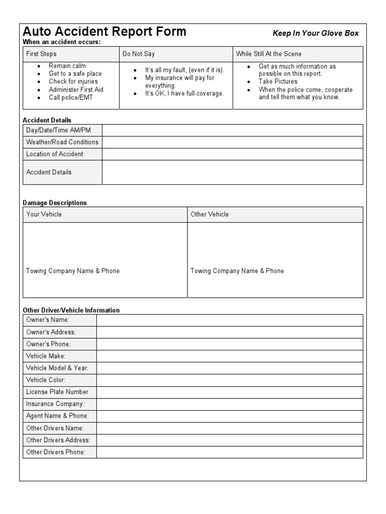 Auto Accident Report Form: When An Accident Occurs | PDF