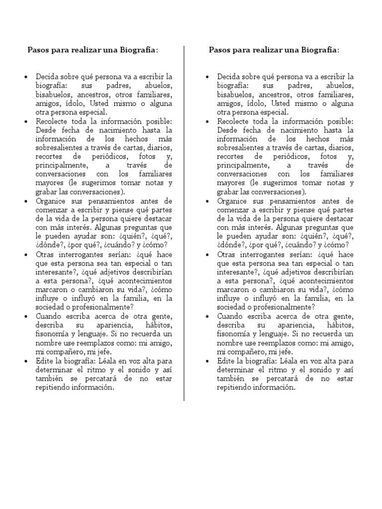 Pasos para realizar una Biografía