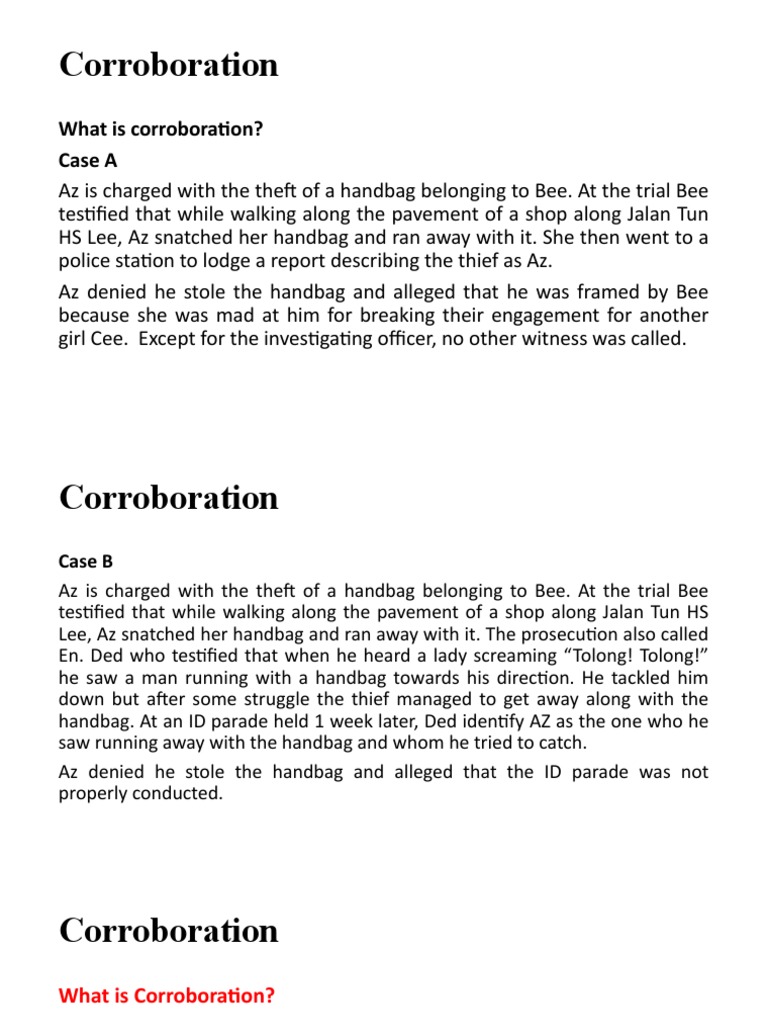 Understanding Corroboration in Law | PDF | Witness | Prosecutor