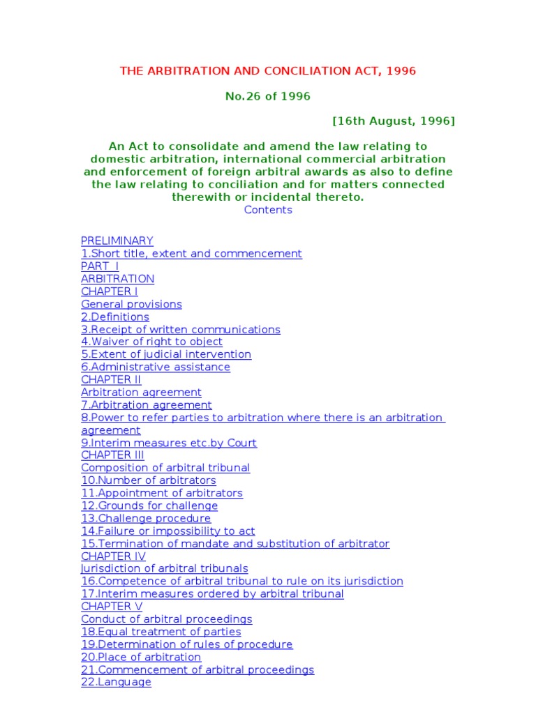 Arbitration and Conciliation Act 1996 | PDF | Arbitral Tribunal ...