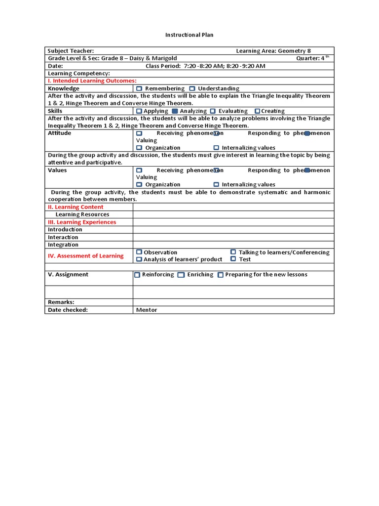 Geometry 8: Triangle Theorems Plan | PDF