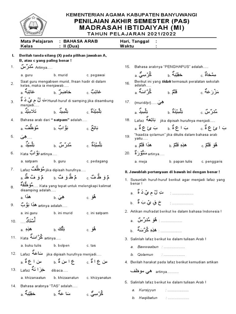 Soal Bahasa Arab Kelas 2 | PDF