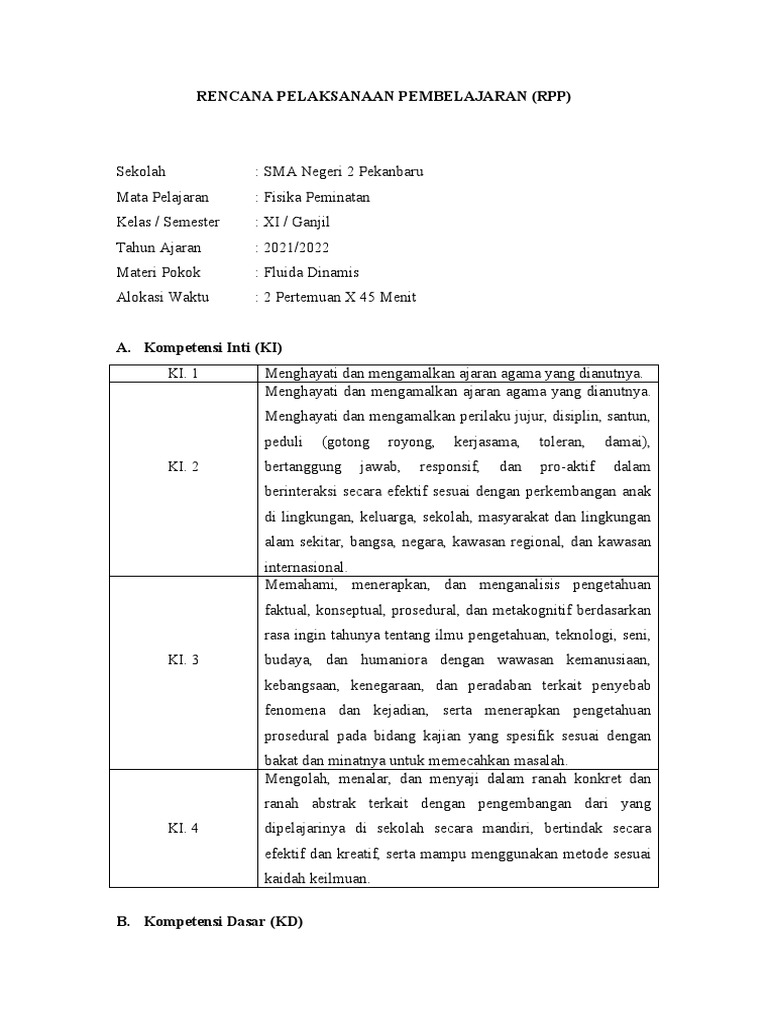 RPP Fisika: Fluida Dinamis Kelas XI | PDF