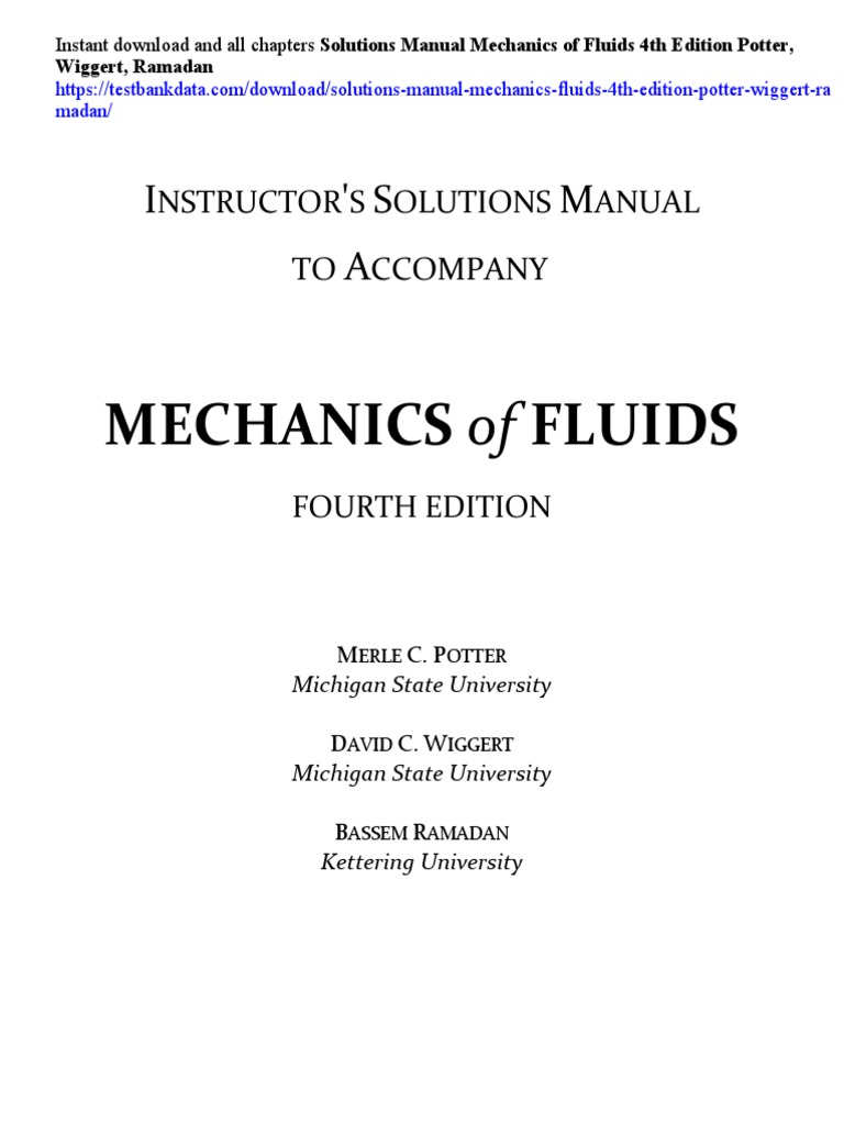Solutions Manual Mechanics of Fluids 4th Edition Potter