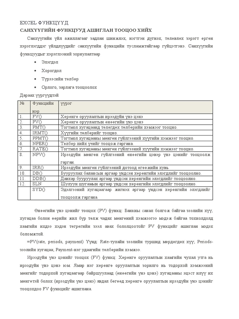 Хамгийн Хэрэгцээтэй Excel Функцүүд | PDF