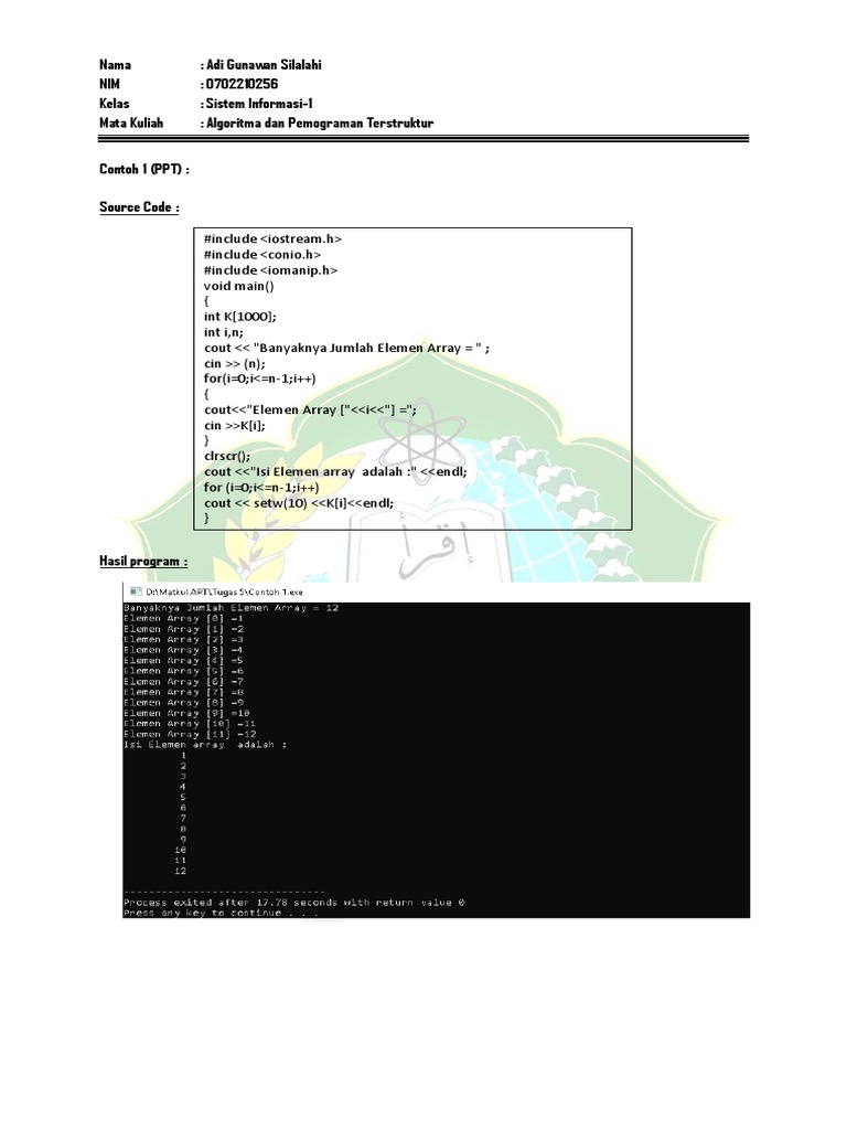 Contoh Kode Pemrograman C++ Dasar | PDF