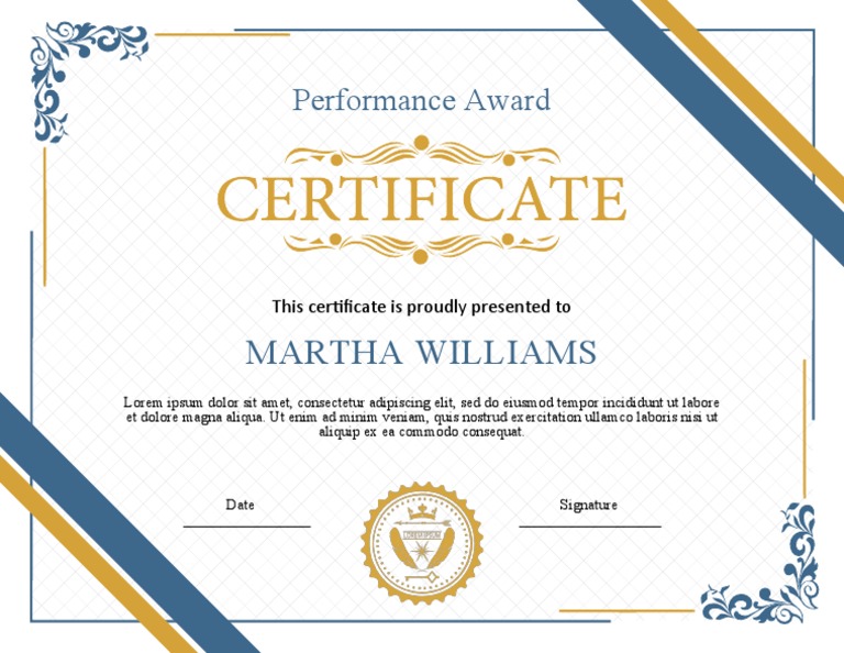 Performance Award Certificate Template PDF
