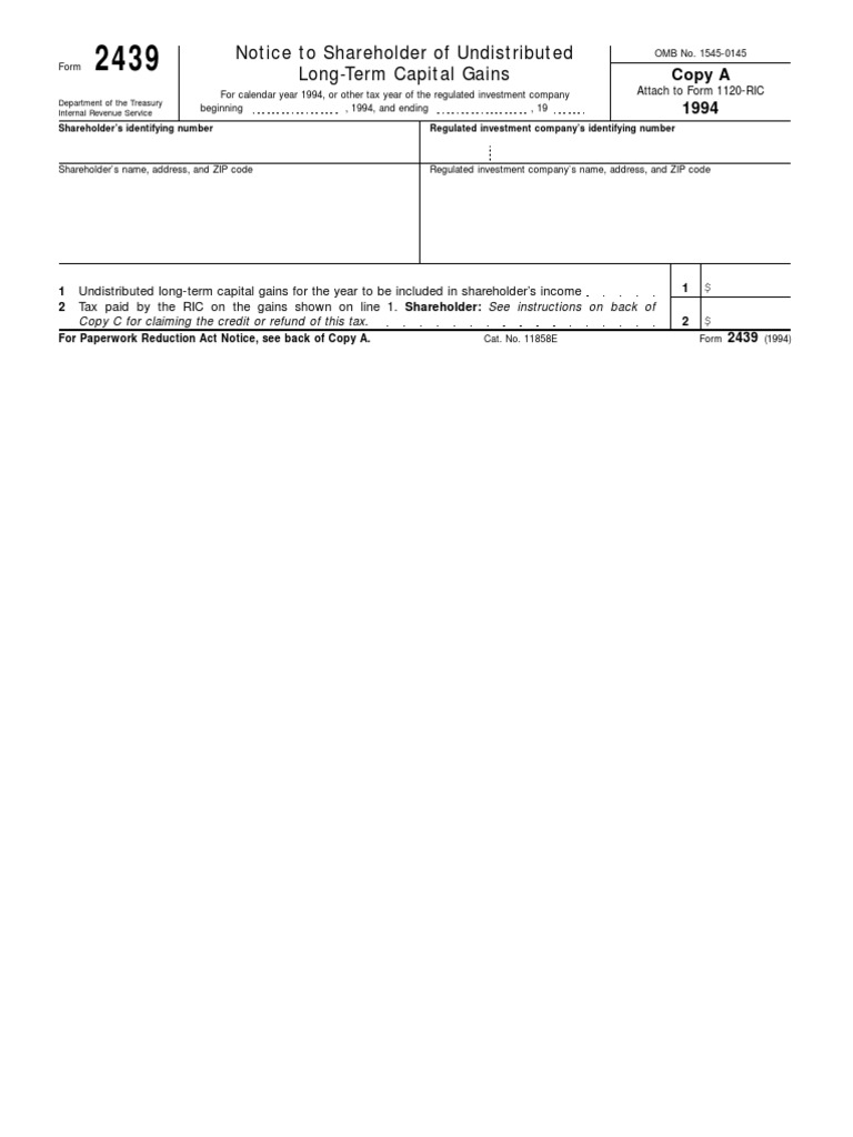 Form 2439: Undistributed Capital Gains | PDF | Individual Retirement ...