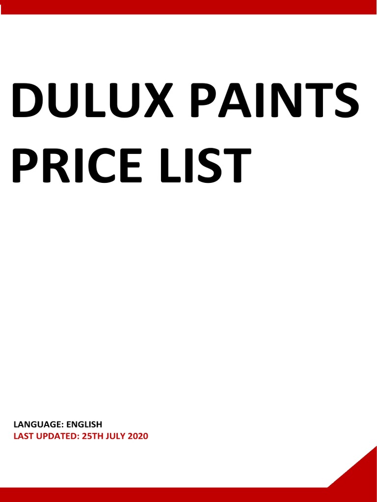 Dulux Paints Price List Language English PDF