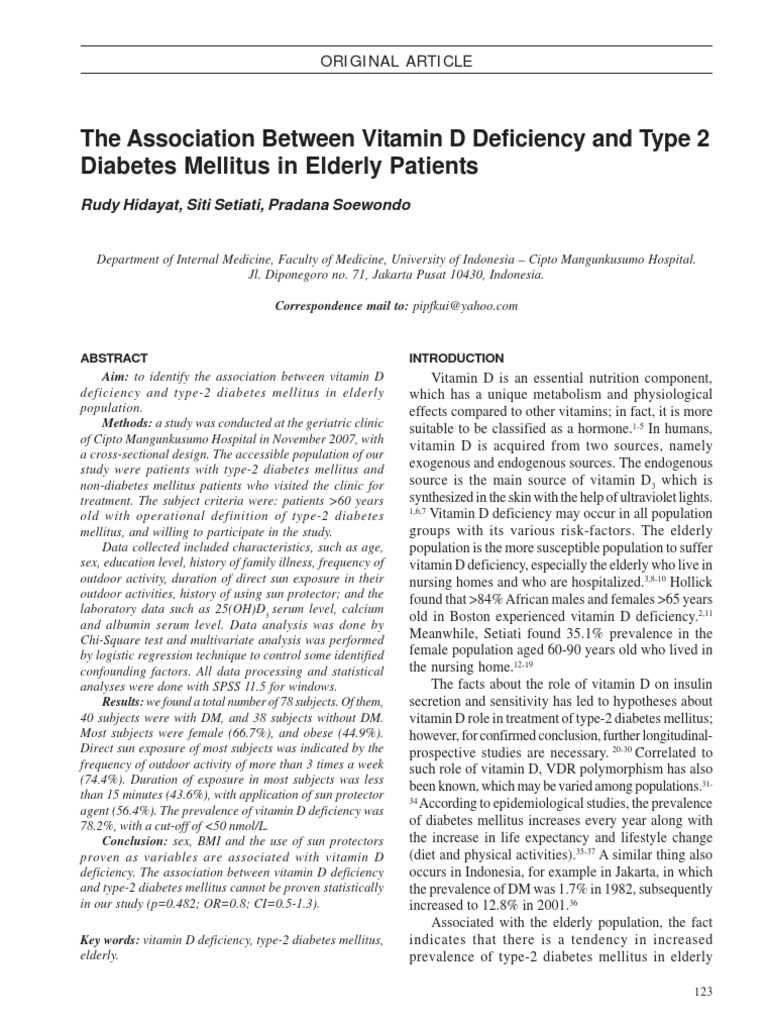 The Association Between Vitamin D3 and Type 2 Diabetes in The Elderly