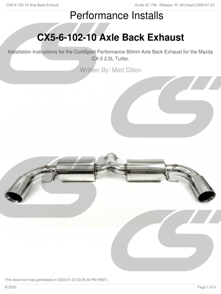 Corksport Install Instr For Axleback Muffler CX5!6!10210WEB PDF