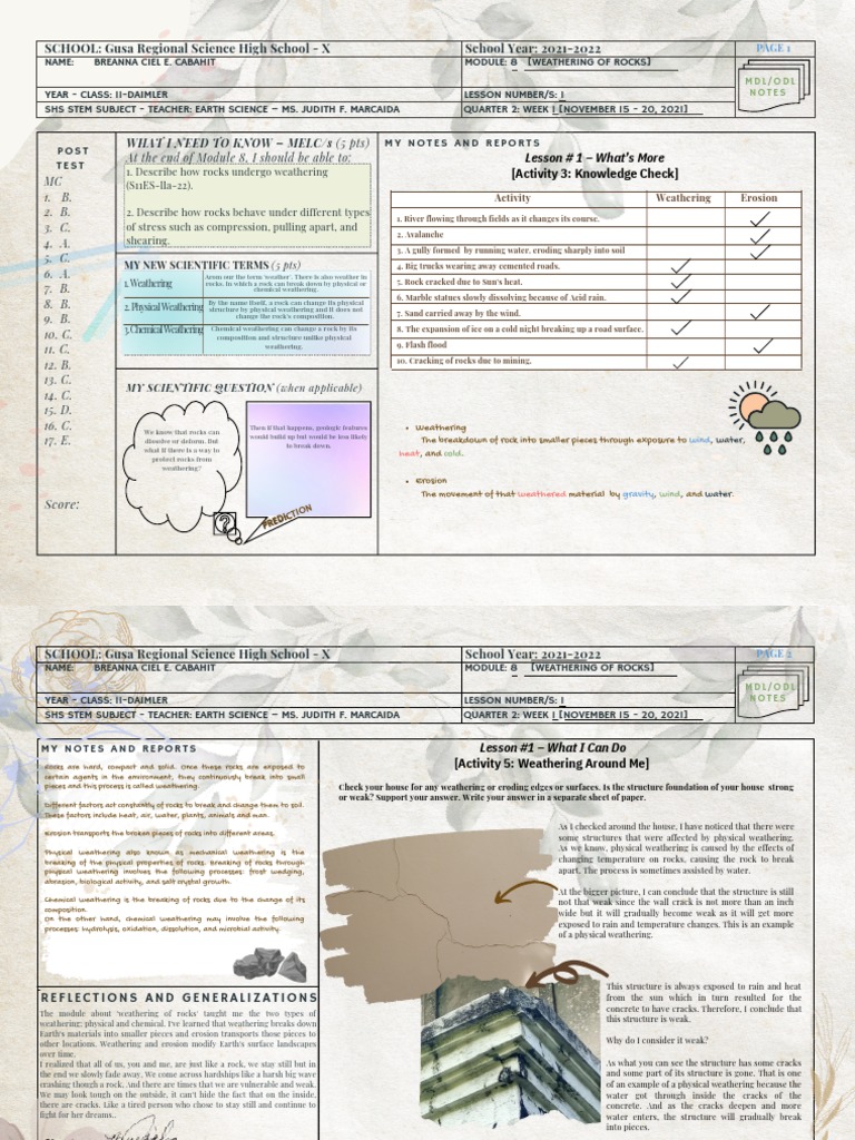 Weathering of Rocks: Earth Science Module | PDF | Weathering | Erosion