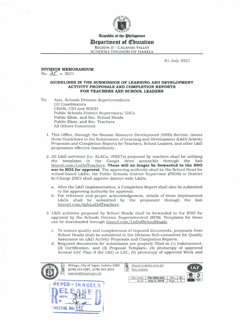 Guidelines in The Submission of Learning and Development Activity ...