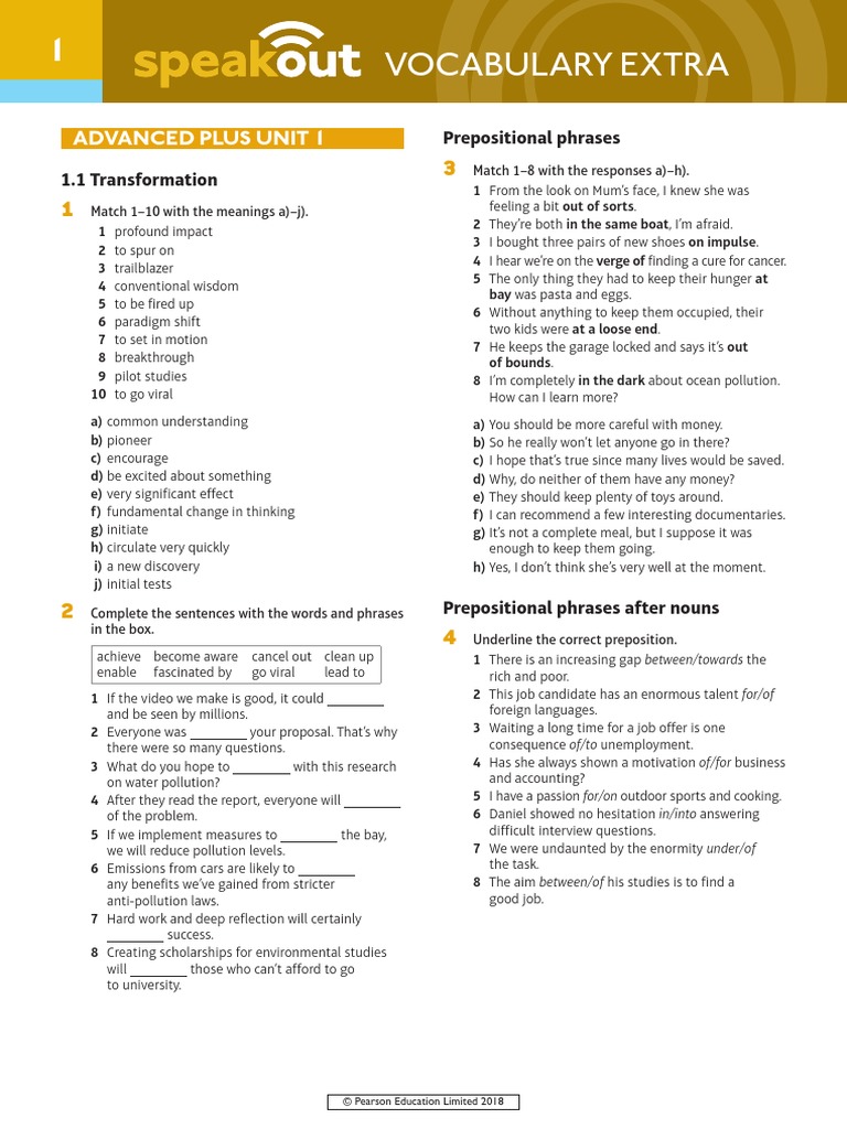 Speakout Vocabulary Extra Advanced Plus Unit 1 | PDF | Preposition And ...