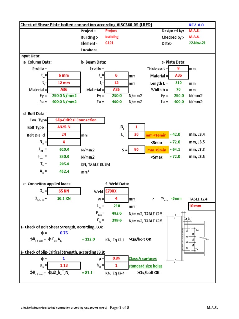 AISC 360-05 Shear Plate Connection Check | PDF | Screw | Civil Engineering