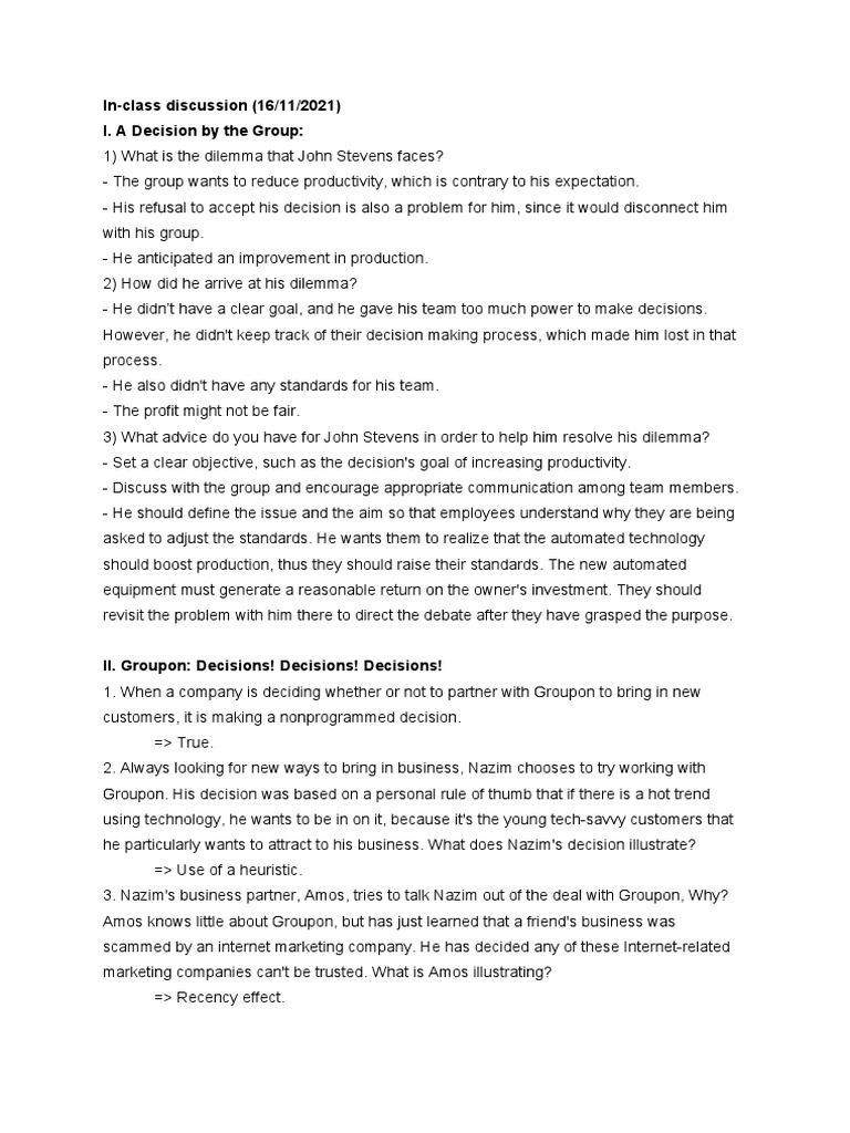 In-Class Discussion (16 - 11 - 2021) | PDF | Goal | Communication