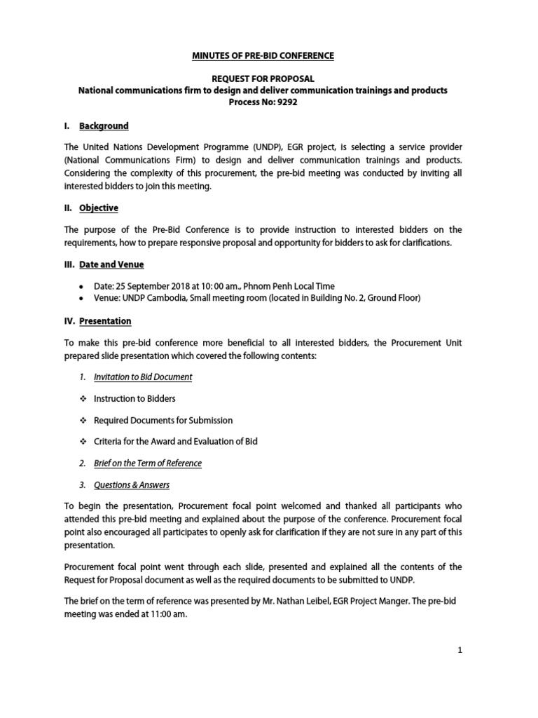 Pre-Bid Conference Minutes for RFP 9292 | PDF | Request For Proposal ...