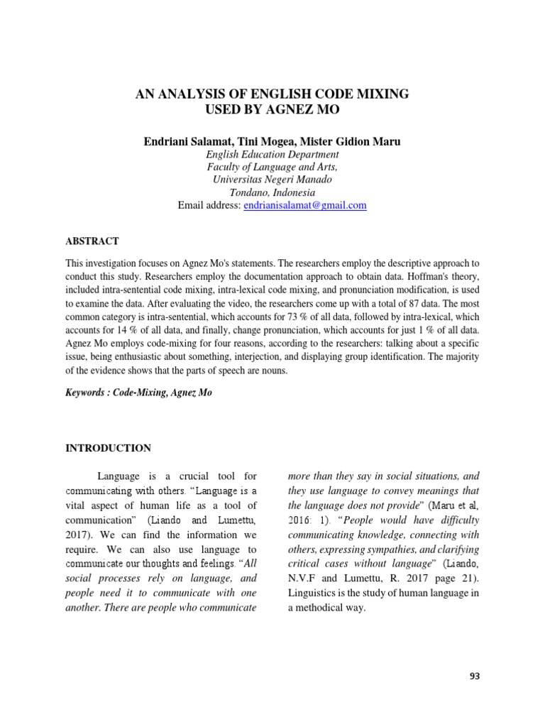 Agnez Mo's English Code Mixing | PDF | Adverb | Multilingualism