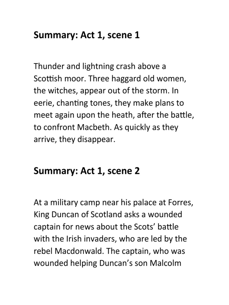 Summary Macbeth | PDF | Macbeth | Shakespearean Tragedies