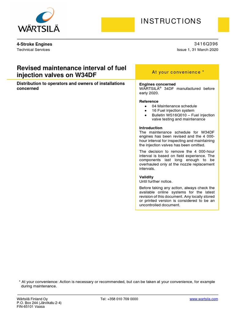 3416Q396 - Revised Mainteance Interval of Fuel Injection Valves On 34DF ...