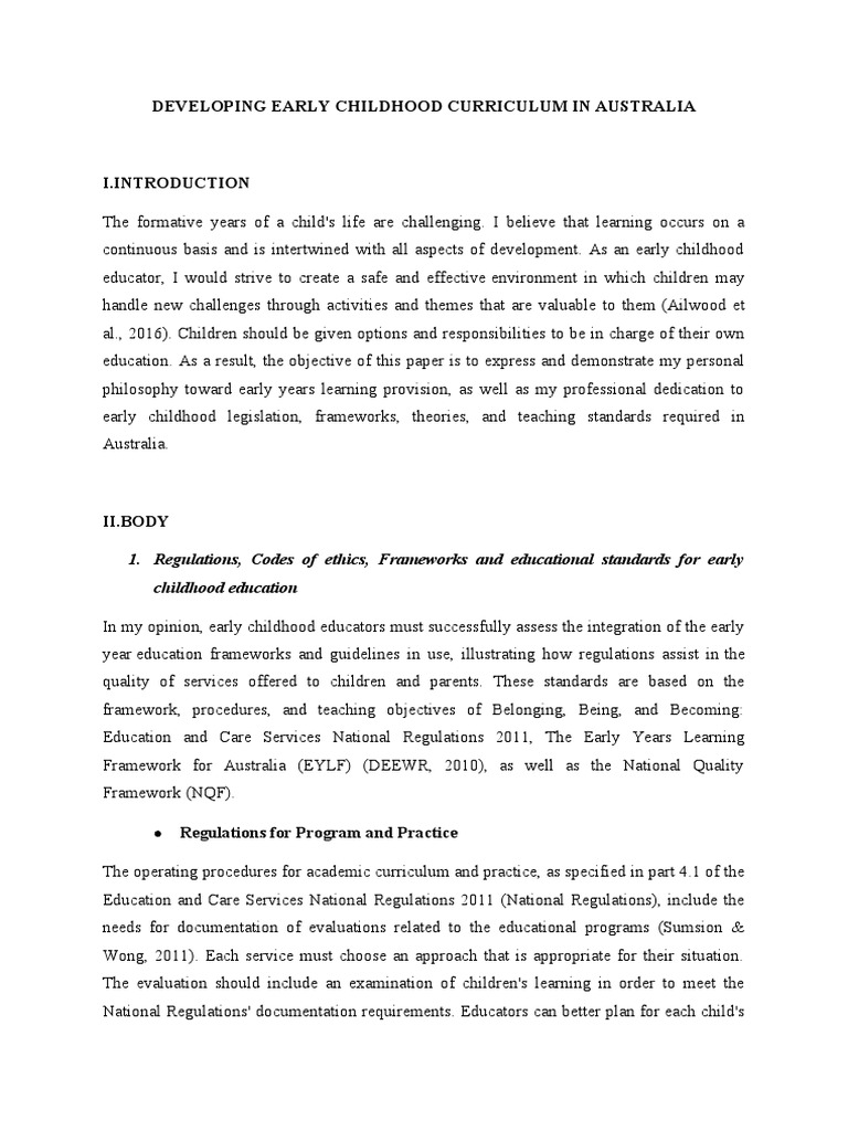 Developing Early Childhood Curriculum in Australia - 1600words | PDF ...