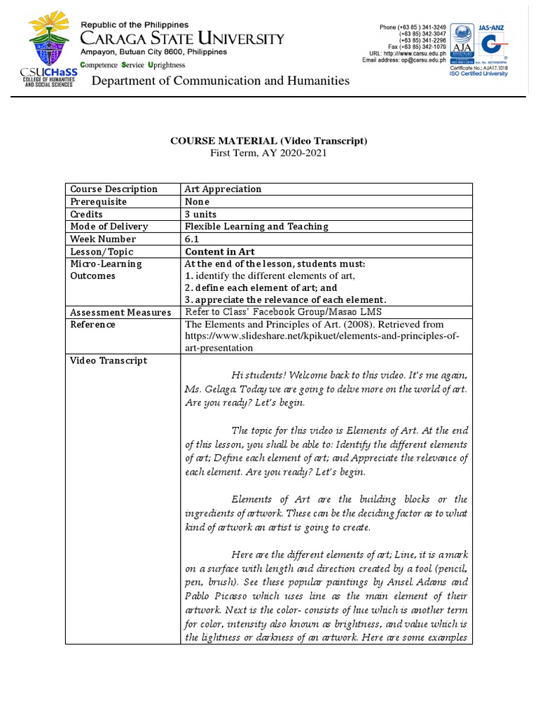 Video TranscriptElements of Art PDF Paintings The Arts