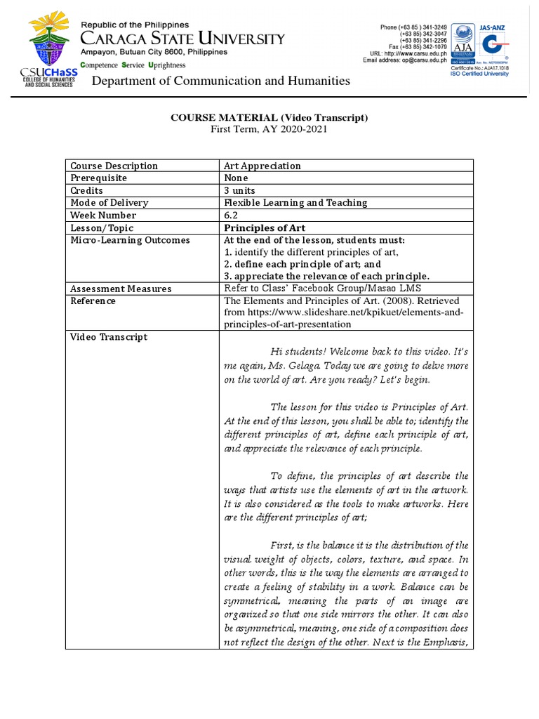 Video TranscriptPrinciples of Art PDF Communication Learning