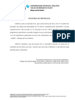 Atestado de Matrícula UNESP Ilha Solteira