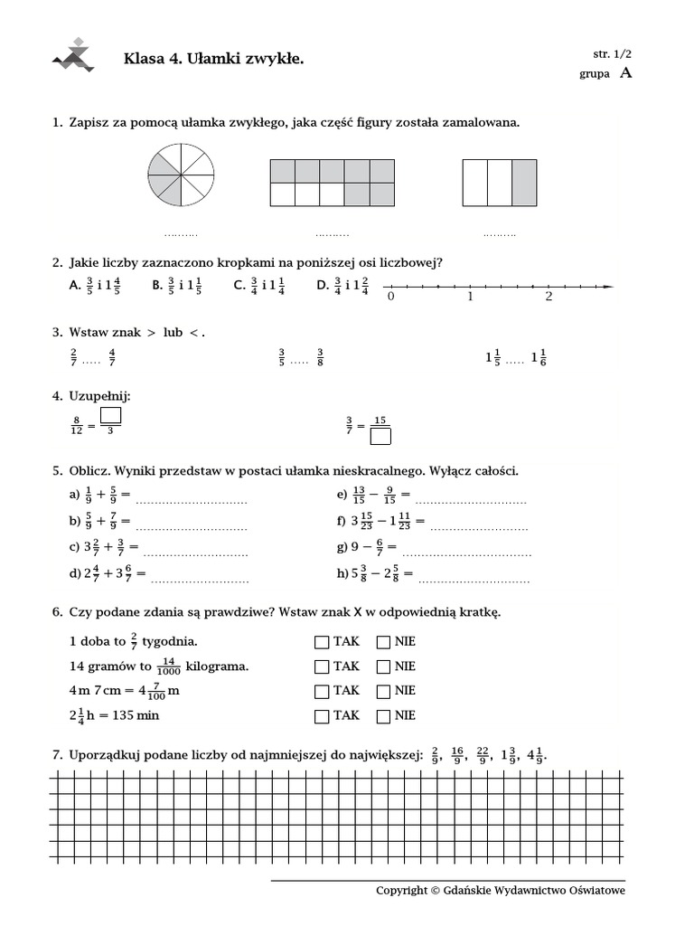 Test Ułamki Zwykłe Klasa 5 Pdf