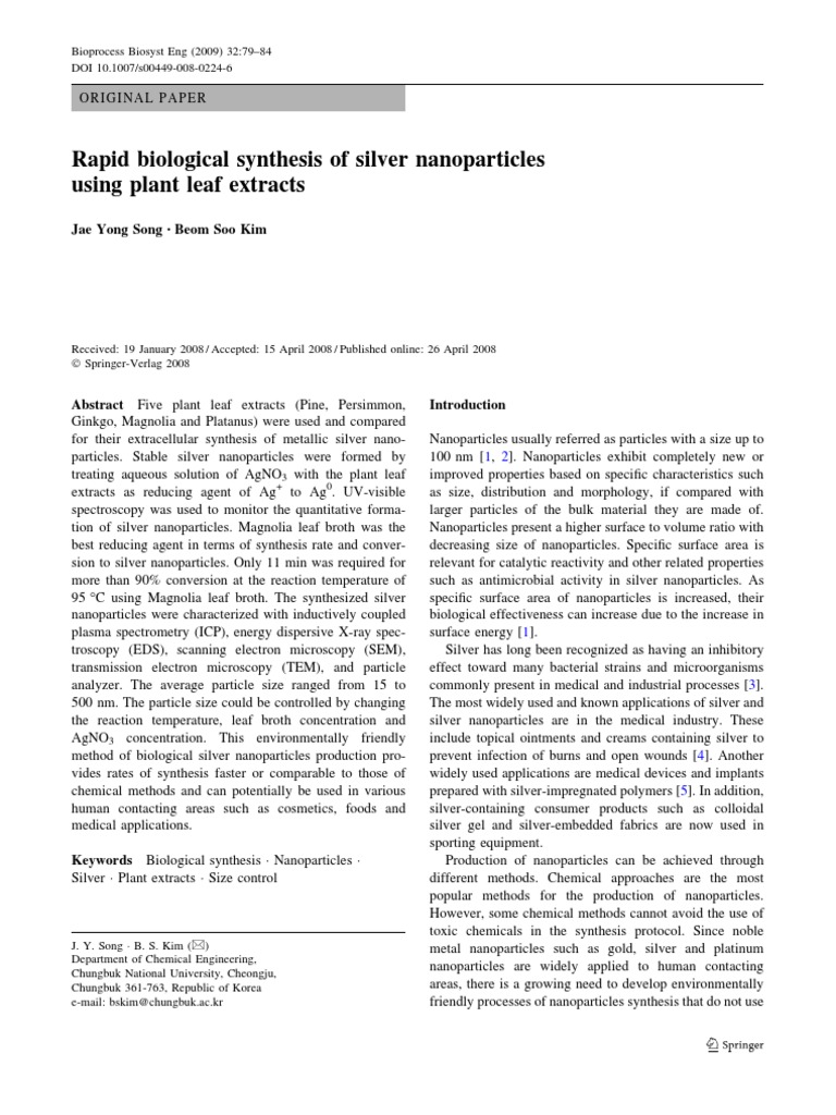 Rapid Biological Synthesis of Silver Nanoparticles Using Plant Leaf ...