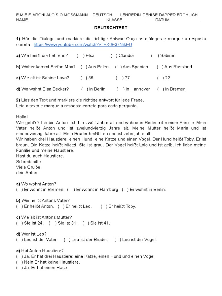 Deutsch Test 1 | PDF