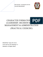 Character Formation With Leadership, Decision Making Management & Administration (Practical Exercise)