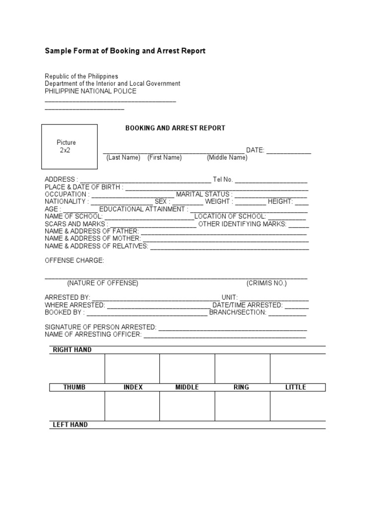 Booking and Arrest Report Template | PDF