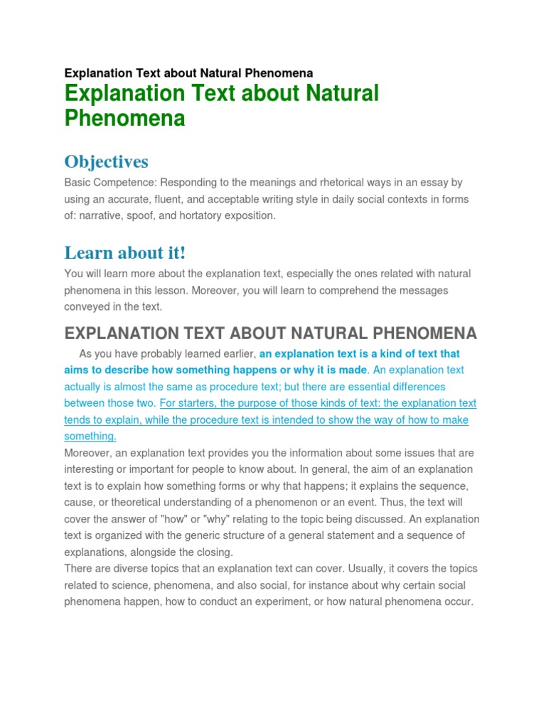 Understanding Explanation Texts on Nature | PDF | Narrative | Academic ...