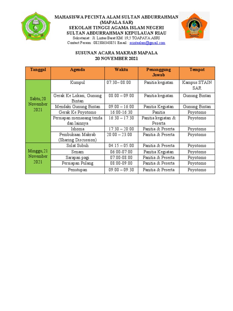 Rundown Acara Makrab MAPALA 2021 | PDF