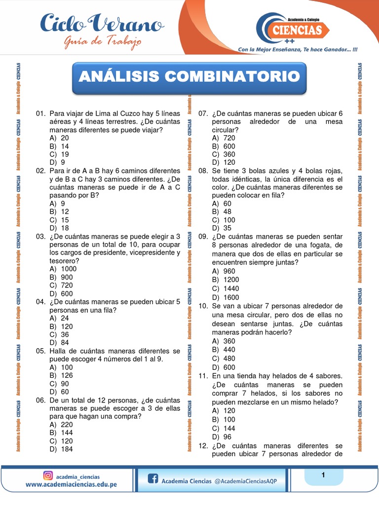 Problemas de Combinatoria y Permutaciones | PDF