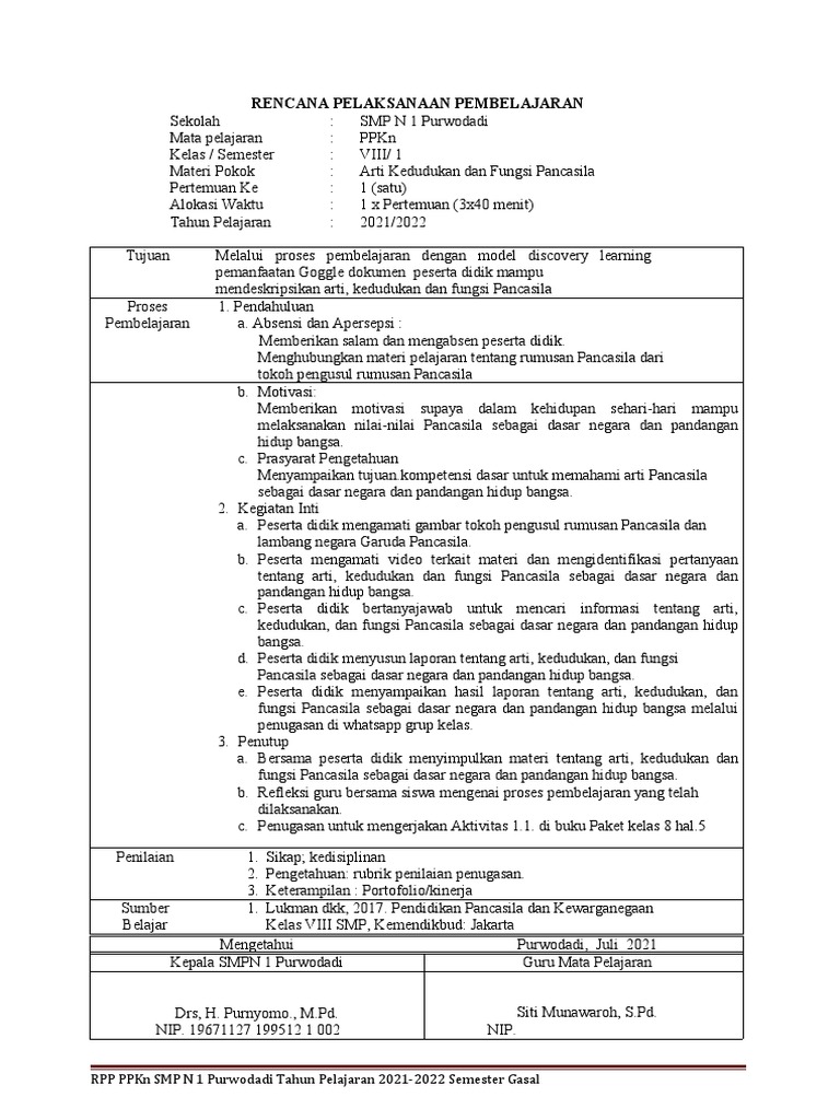 RPP PPKn: Arti dan Fungsi Pancasila | PDF