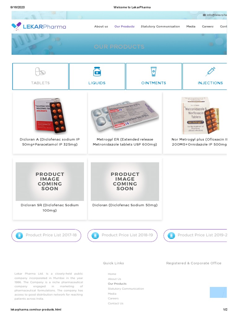 Welcome To LekarPharma - Products | PDF
